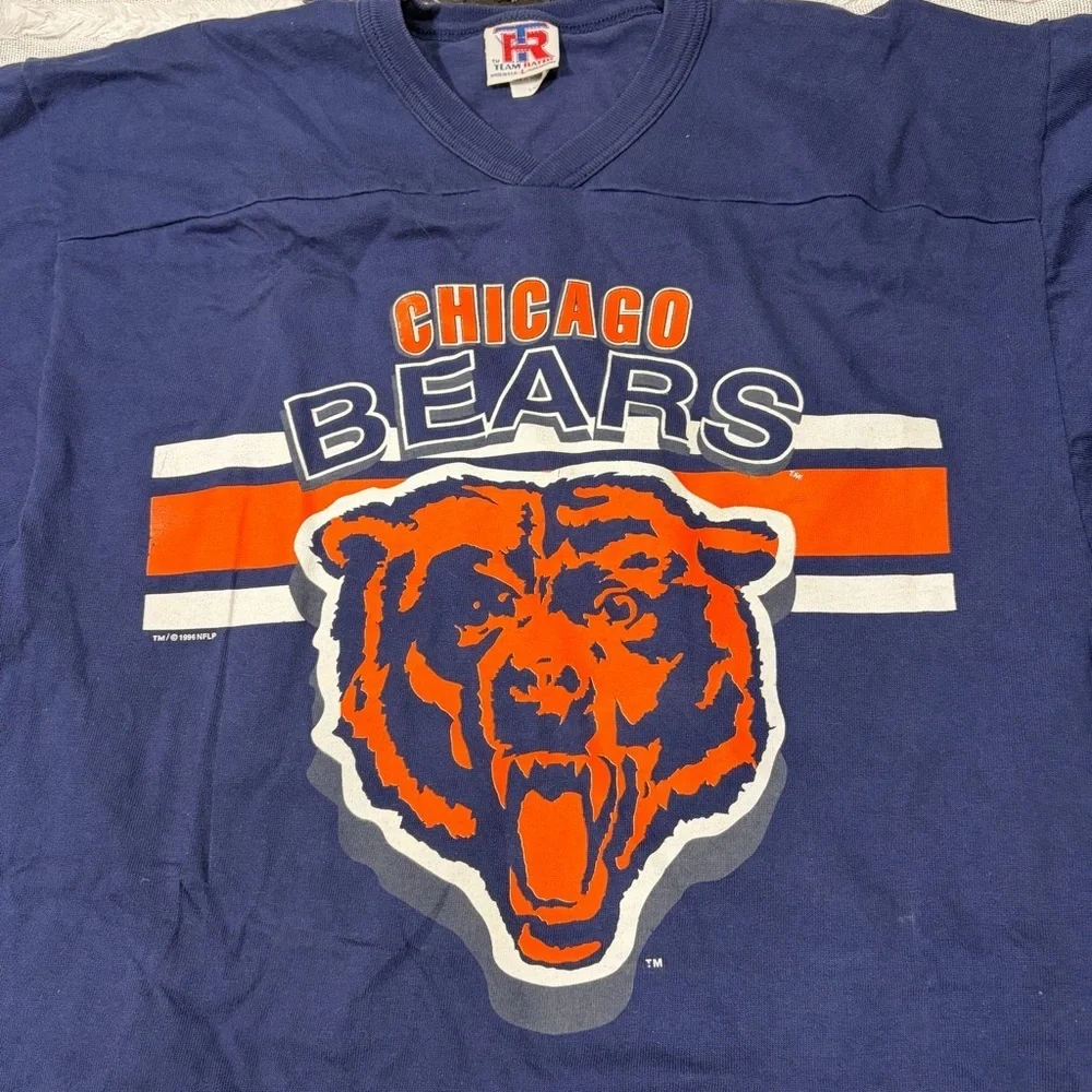 Vtg 96’Chicago Bears T Shirt Large USA Single Stitch Team Rated Navy Made in USA - Picture 2 of 10